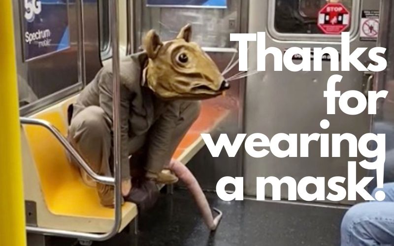 person in rat costume on NYC subway